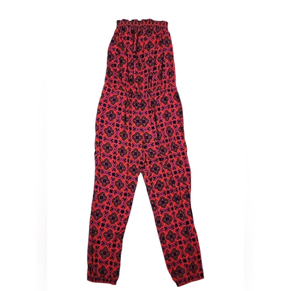 Banana Republic strapless jumpsuit red and magenta geometric print Size 8